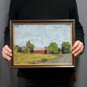 Målning av landskap med hus