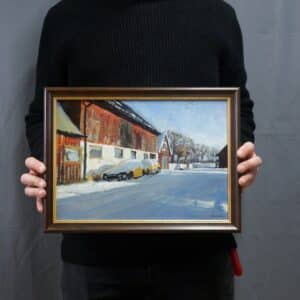 Två gula bilar i snön